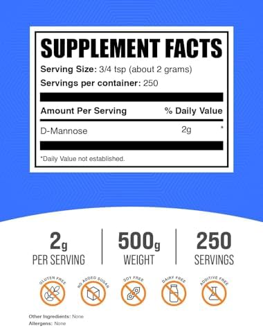 BulkSupplements.com D-Mannose Powder - D-Mannose Supplement, for Urinary Tract Health - Unflavored & Gluten Free, 2g per Serving, 500g (1.1 lbs) (Pack of 1)