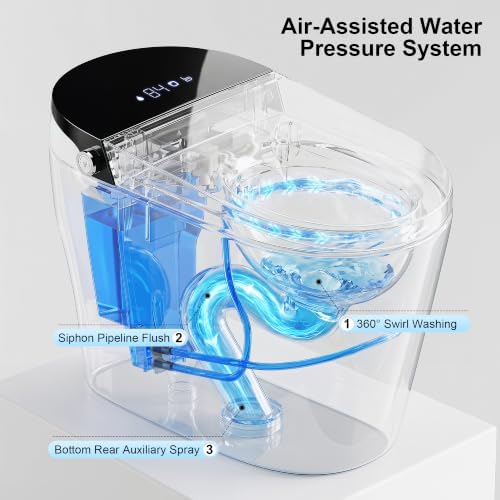 Smart Toilet with Built-in Bidet, One Piece Tankless Electric Bidet Toilet, Heated Seat & Warm Dryer, Auto Lid, Walk-Away Flush, Foot Sensor