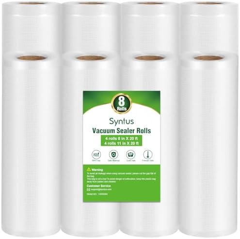 Syntus Vacuum Sealer Bags for Food, 3 Rolls 11" x 20' and 3 Rolls 8" x 20'