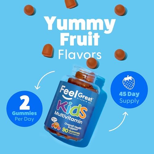 Feel Great Kids Multivitamin Gummies | Citrus & Strawberry Flavored Vitamins for Kids | Multivitamin Gummies with Vitamin D for Bone