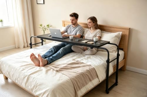 Overbed Laptop Cart Over The Bed Table with Wheels Adjustable Bed Hospital