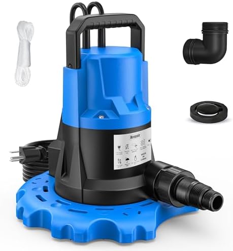 1 HP Automatic Swimming Pool Cover Pump, 5000 GPH Submersible Pumps with 3/4” Check Valve Adapter & 25ft Power Cord, Water Removal for Pool