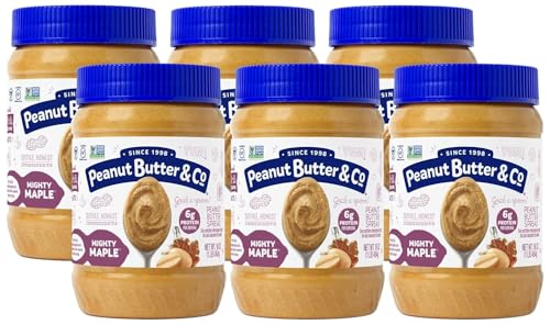 Peanut Butter & Co. Mighty Maple Peanut Butter, 16 oz (2 Pack) | Non-GMO Project Verified, Gluten Free, Kosher, 6g Protein, Maple Peanut Butter, USA-Grown Peanuts, No HFCS, Breakfast Spread