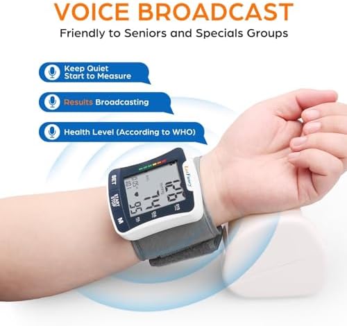 LotFancy Wrist Blood Pressure Monitor for Home Use with Voice Broadcast, Blood Pressure Machine Adjustable Wrist Cuff 5.3"-8.5"