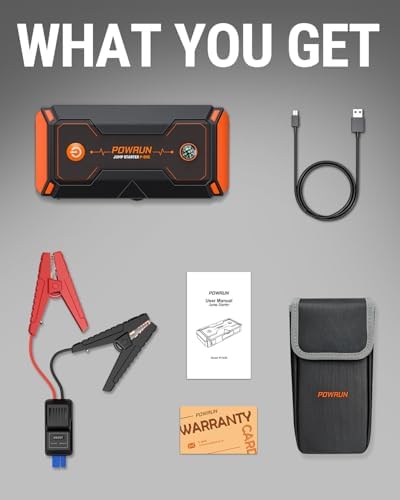 Powrun P-ONE Jump Starter, 2000A Portable Jump Box - Car Jump Starter Battery Pack for up to 8.0L Gas and 6.5L Diesel Engines