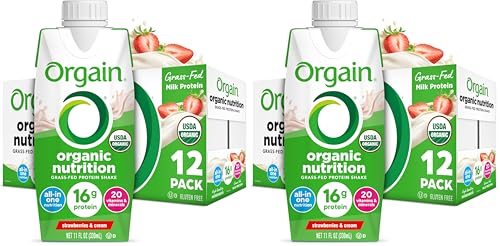 Orgain Organic Grass Fed Dairy 16g Protein Shake, Vanilla, 11oz, 12pk | Ready to drink grass-fed dairy protein, meal replacement, 20 vitamins & minerals, fruits & vegetables, non-GMO, gluten-free