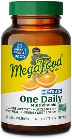 MegaFood One Daily Multivitamin for Men 40+ with 21 Nutrients, 90 Tablets | Immune Support, Heart, Muscle & Prostate Health, Methylated B12, Methylfolate, Vitamin D3, C & Zinc, Vegetarian, 90 Servings
