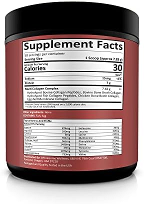 Wholesome Wellness Premium Multi Collagen Peptides Protein Powder for Women and Men, 5 Types of Hydrolyzed Collagen, Grass-Fed, Non-GMO & Unflavored