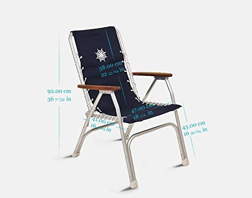 Boat Chairs High Back Navy Blue Deck Folding Marine Aluminum Teak Furniture Set of 2 M150NB
