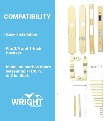 Wright Products - Serenade Mortise Keyed Lever Mount Latch with Deadbolt for Screen and Storm Doors, Polished Brass | Deadbolt, Screen and Storm Doors