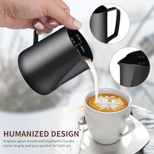 Stainless Steel Espresso Milk Frothing Pitcher - 12OZ/350ML Coffee Milk Frother Cup with Decorating Art Pen for Espresso Machine, Latte Art