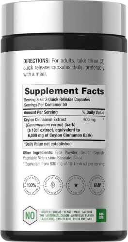 Horbäach Ceylon Cinnamon Supplement | 150 Capsules | Herbal Extract Pills | Non-GMO & Gluten Free