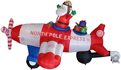 8 FT Animated Christmas Inflatable Santa Claus Flying Airplane | Outdoor Yard Blow Up Decoration, Bright LED Lights, Built-in Blower