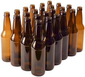 FastRack Amber Beer Bottles 12oz (Pack of 24) | Longneck Glass Beer Bottles with Pry-off Crown Finish for Home Brewing Mead