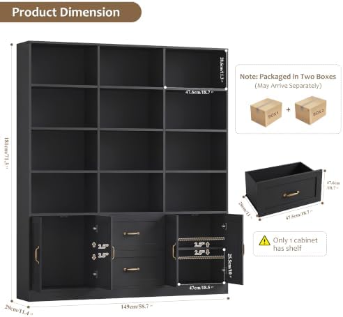HOSTACK 71" Tall Triple Wide Bookshelf with Storage Drawers & Doors, Green | Large Bookcase with Cabinet, Modern 6-Tier Open Display Shelves, Wood Book Shelf for Living Room, Home Office