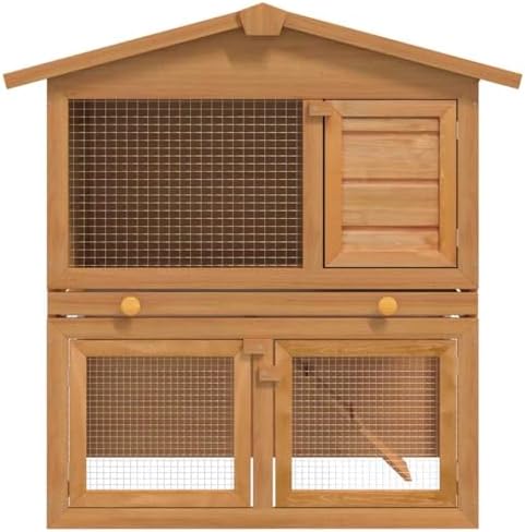 vidaXL Outdoor Rabbit Hutch, 2-Layer Pet Cage with 3 Doors, Wood-Constructed Animal House