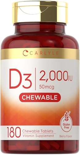 Carlyle Chewable Vitamin D3 2000 IU (50mcg) | 180 Chewable Tablets | Berry Flavor | Vegetarian, Non-GMO and Gluten Free Supplement