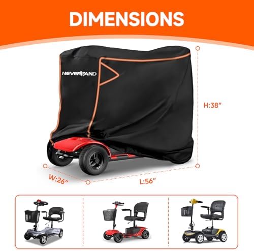 NEVERLAND Mobility Scooter Cover Waterproof 56"L x 26"W x 38"H | Reflective Strips, Adjustable Buckles, UV Protection, Rainproof, for Pride GoGo Rascal Hamar 3 or 4 Wheel Scooter