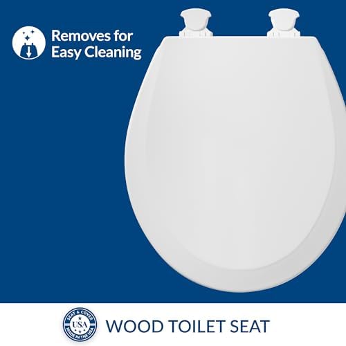 Bemis 1500EC 390 Lift-Off Wood Elongated Toilet Seat, Cotton White (Pack of 1) | Durable enameled wood resists chipping & scratching, fits all standard elongated toilets, Made in USA, 1500EC 390