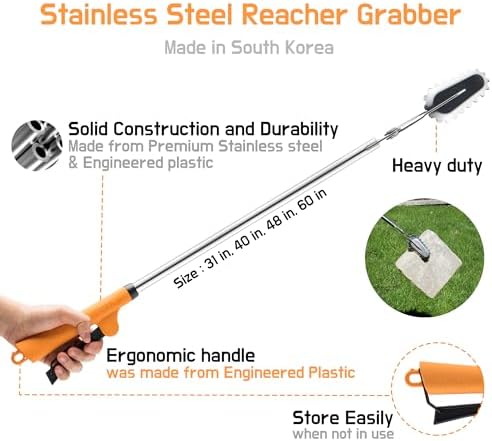 FTH Stainless Steel Grabber Reacher Pickup Tool Heavy Duty Trash Picker 40"