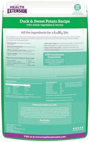Health Extension Grain Free Venison & Sweet Potato Dry Dog Food - 30+ Superfoods and Probiotics for All Life Stages (10 lb)