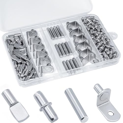 120Pcs Shelf Pins Kit, 4 Styles Nickel Plated Shelf Support Pegs