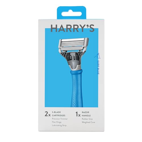Harry's Original Razors for Men - Two 5-Blade Cartridges and 1 Razor Handle - German Engineered - Surf Blue Edition