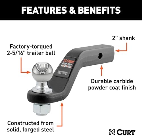 CURT 45332 Trailer Hitch Ball Mount with 2-5/16-Inch Trailer Ball & Hitch Pin, Fits 2-Inch Receiver, 15,000 lbs. GTW, 4-Inch Drop