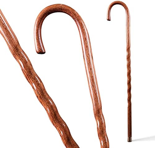 Brazos Handcrafted Wood Walking Cane, Twisted Oak, Crook Style Handle, for Men & Women, Made in The USA, 37"