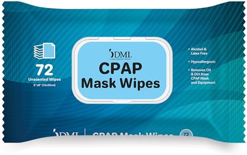 DMI CPAP Mask Wipes, Removes Oil & Dirt from CPAP Mask & Equipment, Alcohol & Latex Free, CPAP Supplies, Hypoallergenic, Unscented, 72 Count Pack