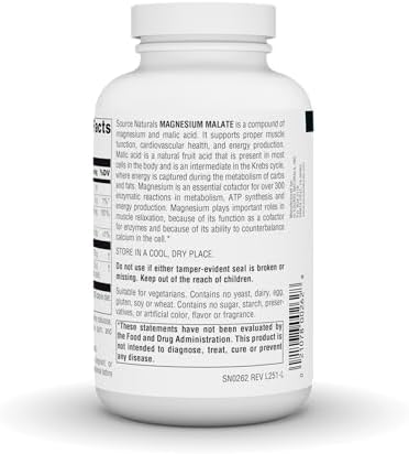 Source Naturals Magnesium Malate, 3,750 mg - 180 Vegetarian Tablets | Supports Muscles and Energy Production*
