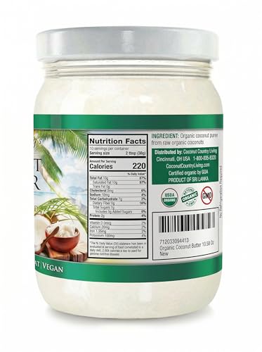 Organic Coconut Butter 17.63 oz - Stone Ground Spread, Glass Jar, Raw | Coconut Manna Puree, Keto Paleo & Vegan, Non-GMO, for Smoothies Coffee Baking Curries, Creamy Dairy-Free, No Sugar Added