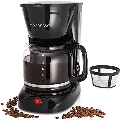 Mixpresso 5 Cup Drip Coffee Maker, Coffee Pot with Reusable Filter, Black | Glass Carafe Coffee Machine with Auto-Off, Anti-Drip, Water Window and Easy On/Off Switch for Convenient Everyday Brewing