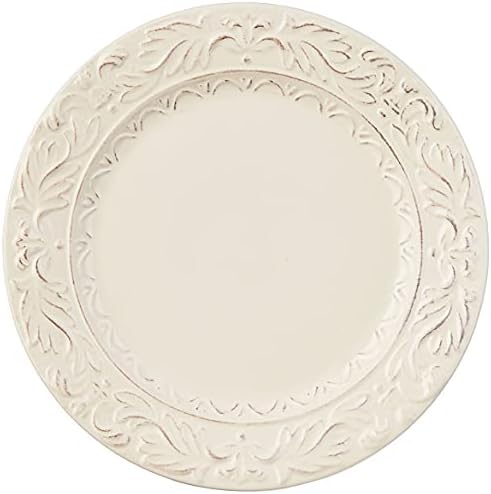 Firenze Ivory 16-Piece Ceramic Dinnerware Set, Service for 4 – Embossed Plates