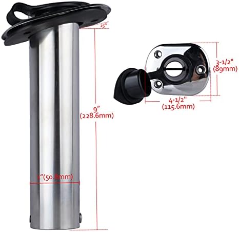 Hoffen 2Pcs Boat Stainless Steel Fishing Rod Holder Flush Mount 15/30/90 Degree with PVC Cap,Inner Tube and Gasket