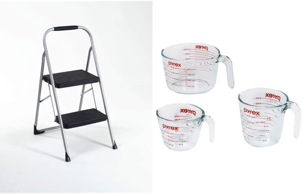 Cosco 11408PBL1E Three Step Big Step Folding Step Stool with Rubber Hand Grip, Grey