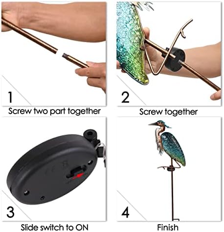 TERESA'S Collections Garden Decor for Outside Blue Heron Solar Lights, 42" Glass Lawn Ornaments with Outdoor Lights Decorative Stake