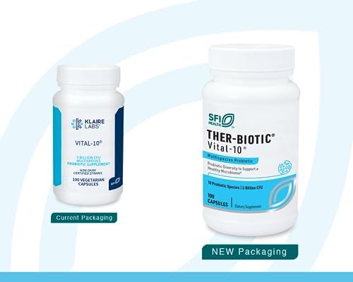 Klaire Labs SFI Health Ther-Biotic Vital 10, 100 Capsules | Support Gut Health, A Balanced Microbiome & Immune Function, Multistrain Probiotic with Lactobacillus, Bifidobacterium & More