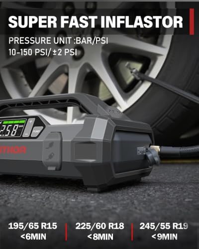 LOKITHOR JA300 Jump Starter with Air Compressor(7.0L Gas & 4.5L Diesel) | 1500A 12V Portable Jumper Box | 150PS 35LPM Tire Inflator, Digital Display