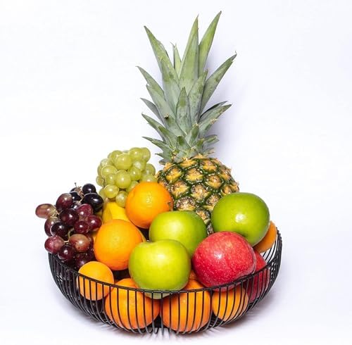 Black Metal Wire Fruit Basket Bowl For Kitchen, Living Room, Office - Large Decorative Centerpiece To Display Fruit, Vegetables, Bread, Candy