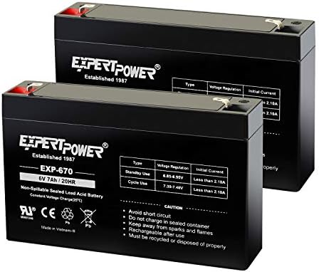 ExpertPower EXP670-6V 7Ah Rechargeable 6V Battery for Ride On Toys, Emergency Light, Replacement for PEA6V65F3, Enduring 3FM7, UB670 Sealed Lead Acid (SLA) 6 Volt Battery with F1 Terminal