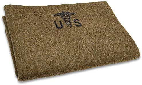 Reproduction US Army Medic Wool Blanket - Military Specs | 80% Wool Construction, Printed Logo, Great for Camping, Survival, Sporting Events