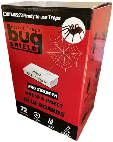 Bug Shield Sticky Glue Traps 72 Glue Boards, All Types of Incets, Spiders, Cockroaches, Ants, Cave Crickets, and More. Professional Strength Glue.
