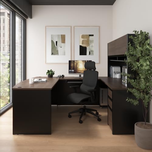 Bestar Connexion U-Shaped Workstation with Three Drawers, 72W, Slate/Sandstone | With Three Drawers; Durable 1" commercial grade work surface with melamine finish that resist scratches; for home office use