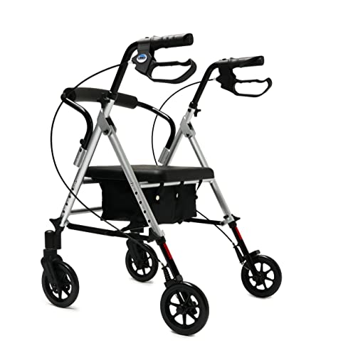 Lumex Set n' Go Rollator, Height-Adjustable, Rolling Walkers for Seniors with Seat, Silver