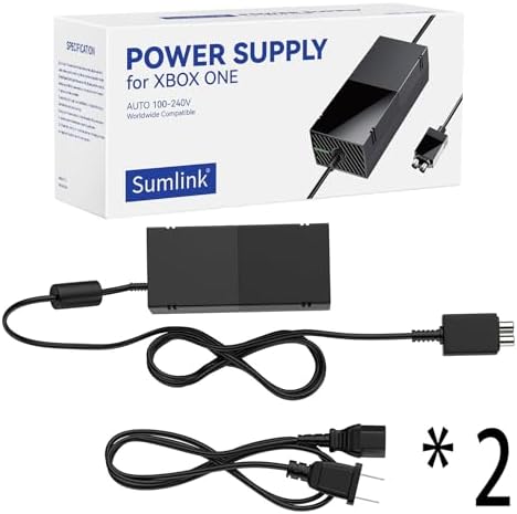 SUMLINK Power Supply Brick for Xbox One, AC Adapter Cable Replacement Kit for Xbox One Console Games, Auto Voltage 100-240V, Black