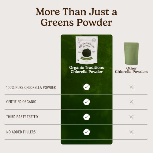 Organic Traditions Chlorella Algae Powder, Broken Cell Wall Formula, 5.3oz | Plant Based Protein and 9 Essential Amino Acids