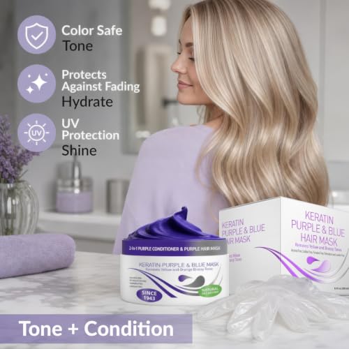 VITAMINS hair cosmetics Keratin Purple Hair Mask - Blue Hair Mask Deep Conditioner Treatment - Blonde Toner to Neutralize Brassiness in Brassy Blonde