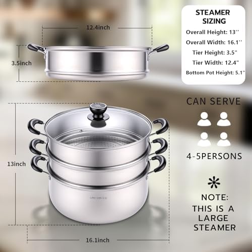 3-Tier 24 Qt Stainless Steel Steamer Pot with Glass Lid – Multi-Layer Stackable Cookware for Tamales