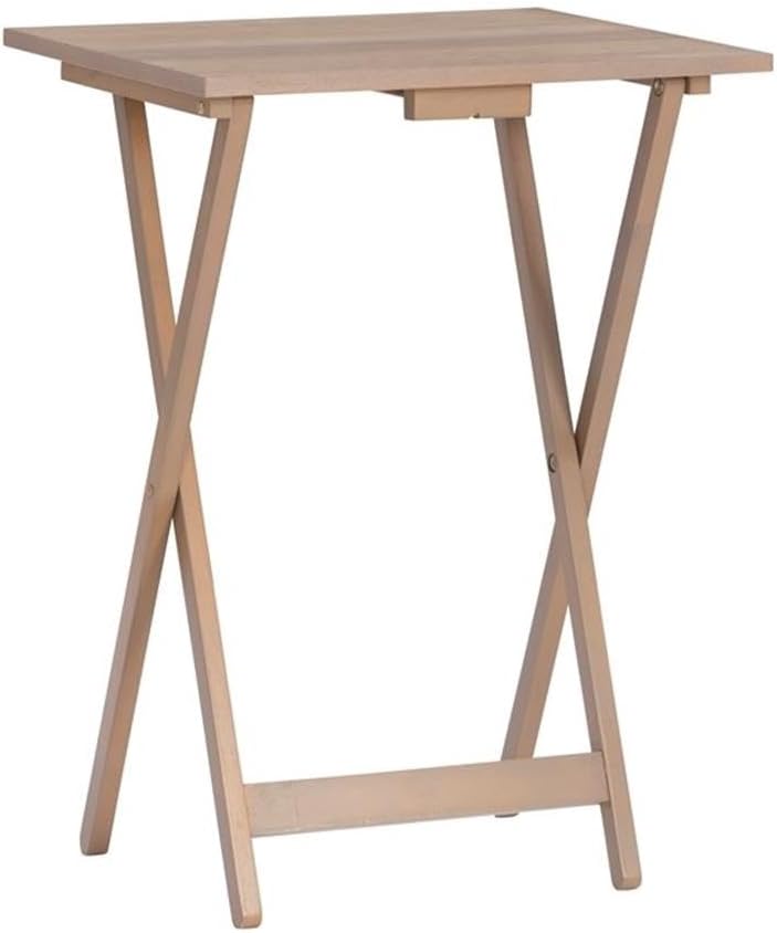 Riverbay Furniture 5 Piece TV Tray Table Set, Faux Marble Tops, Rubberwood and MDF, Brown Finish, Includes 4 Folding Tray Tables and 1 Storage Stand, Compact Design for Living Room or Home Use